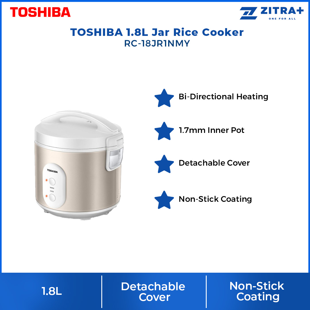 TOSHIBA 1.8L Jar Rice Cooker RC-18JR1NMY | 1.7mm Inner Pot | Non-Stick Coating | Rice Cooker with 1 Year Warranty