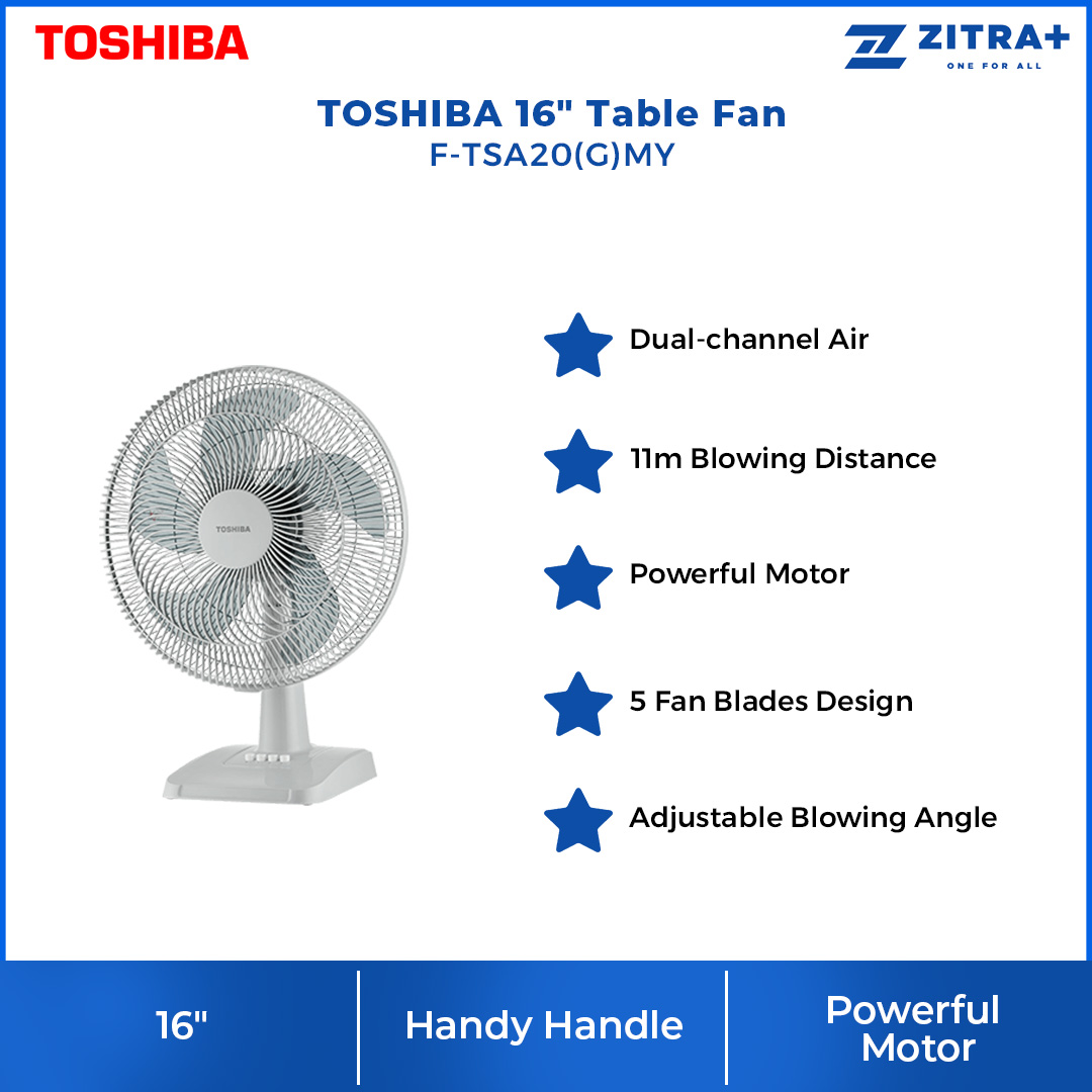 TOSHIBA 16" Table Fan F-TSA20(G)MY | 11m Blowing Distance | 5 Fan Blades Design | Table Fan with 1 Year Warranty