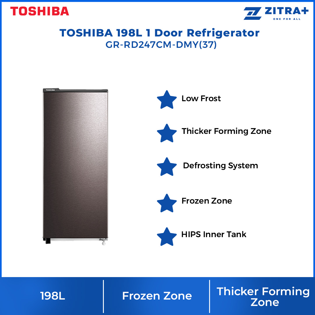 TOSHIBA 198L 1 Door Refrigerator GR-RD247CM-DMY(37) | Thicker Forming Zone | Convenient Handle | Frozen Zone | Refrigerators with 1 Year Warranty