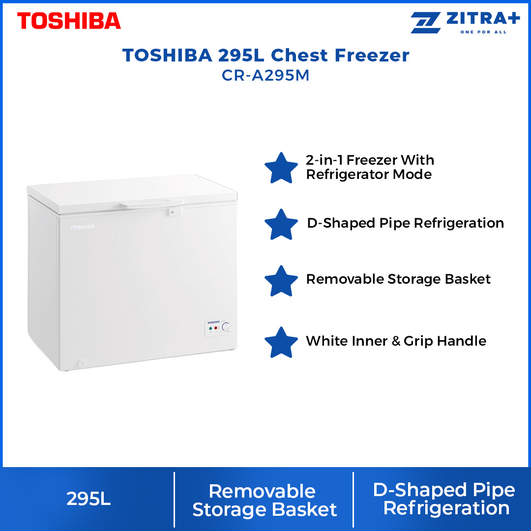 TOSHIBA 295L Chest Freezer CR-A295M | Chest Freezer with Refrigerator Mode | Removable Storage Basket | Chest Freezer with 1 Year Warranty