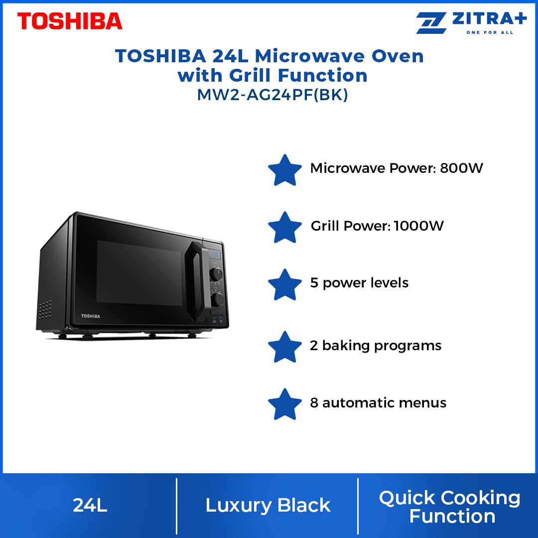 TOSHIBA 24L Microwave Oven MW2-AG24PF(BK) | Microwave & Grill Cooking | Weight & Time Defrost | Microwave Oven with 1 Year Warranty