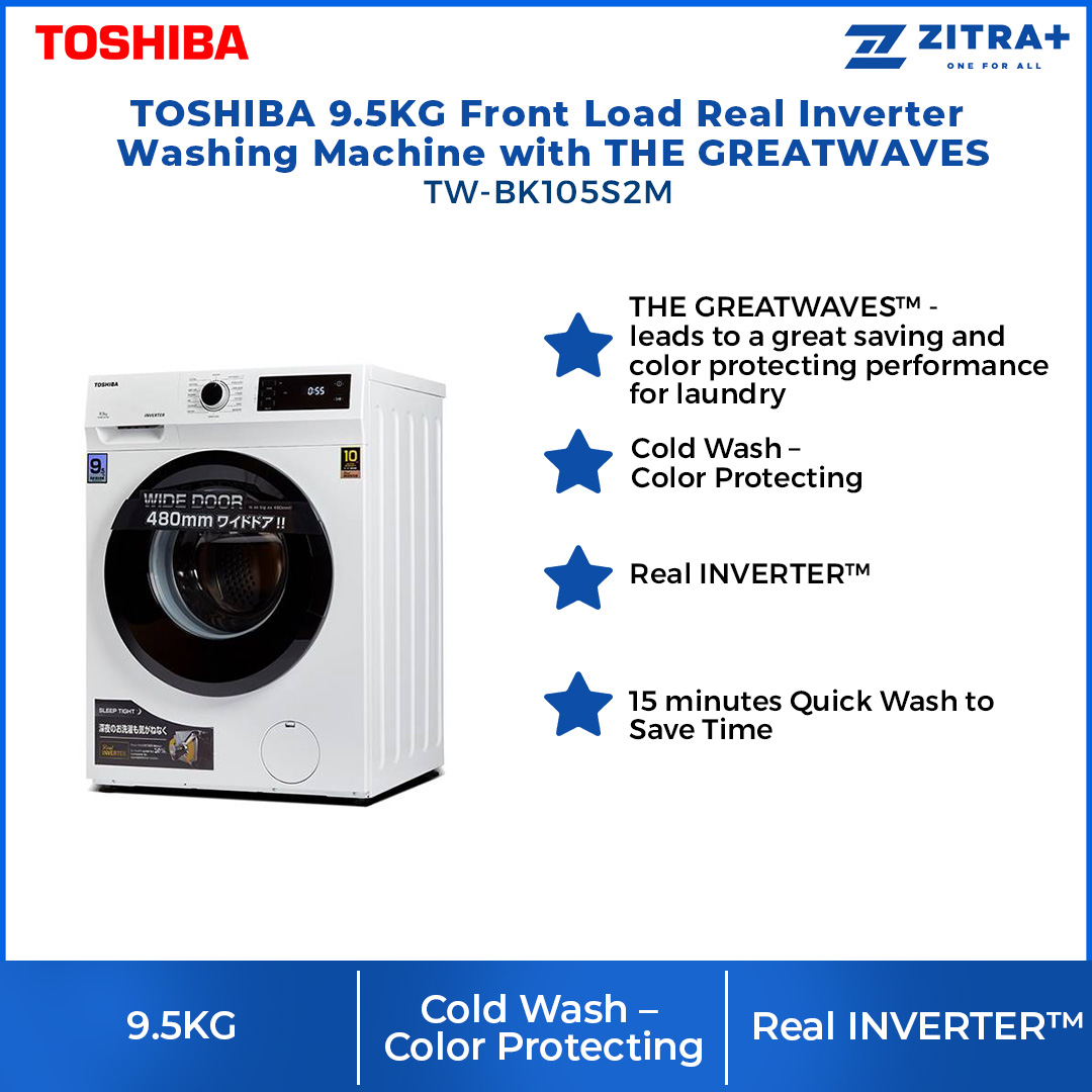 TOSHIBA 9.5KG Front Load Inverter Washing Machine TWBK105S2M / TWBK1