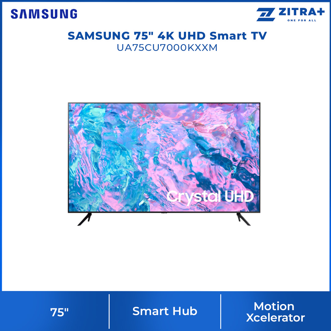 SAMSUNG 75" 4K UHD Smart TV UA75CU7000KXXM | Smart Hub | SmartThings | PurColor | Web Browser | HDMI | USB | Smart TV with 2 Year Warranty