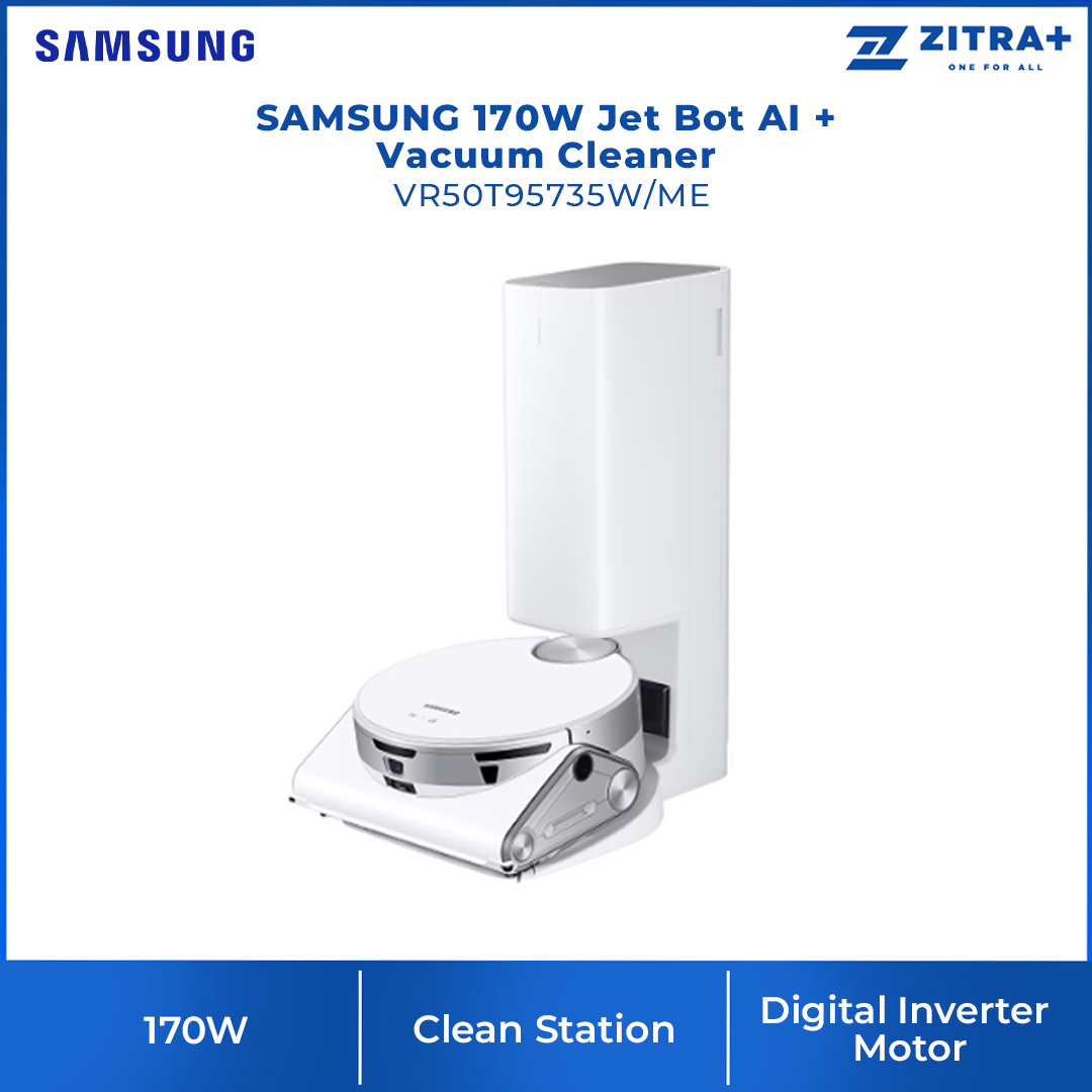 SAMSUNG 170W Jet Bot AI + Vacuum Cleaner VR50T95735W/ME | Jet AI Object Recognition | Clean Station | Powerful Cleaning | Vacuum with 1 Year Warranty