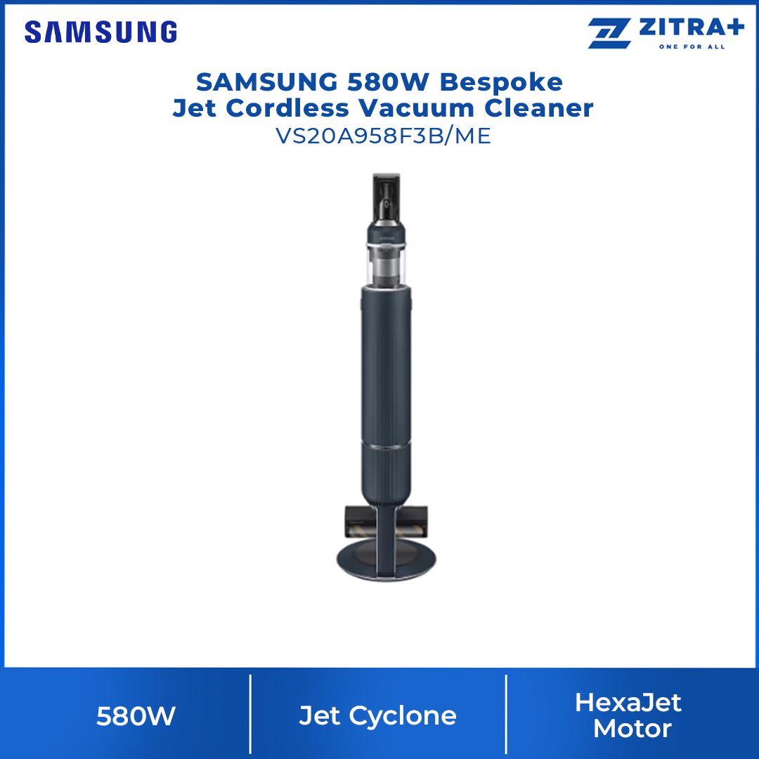 SAMSUNG 580W Bespoke Jet Cordless Vacuum Cleaner VS20A958F3B/ME | HexaJet Motor™ | Jet Cyclone | Removable and Longer-lasting Battery | Vacuum with 1 Year Warranty