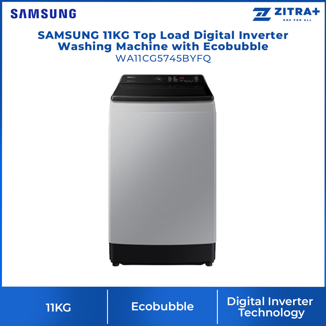 SAMSUNG 11KG Top Load Digital Inverter Washing Machine with Ecobubble WA11CG5745BYFQ | Dual Storm™ | Super Speed | Magic Filter | VRT Technology | Washing Machine With 1 Year Warranty