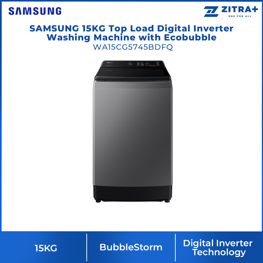 SAMSUNG 15KG Top Load Digital Inverter Washing Machine with Ecobubble WA15CG5745BDFQ | Dual Storm™ | Super Speed | Magic Filter | VRT Technology | Washing Machine With 1 Year Warranty