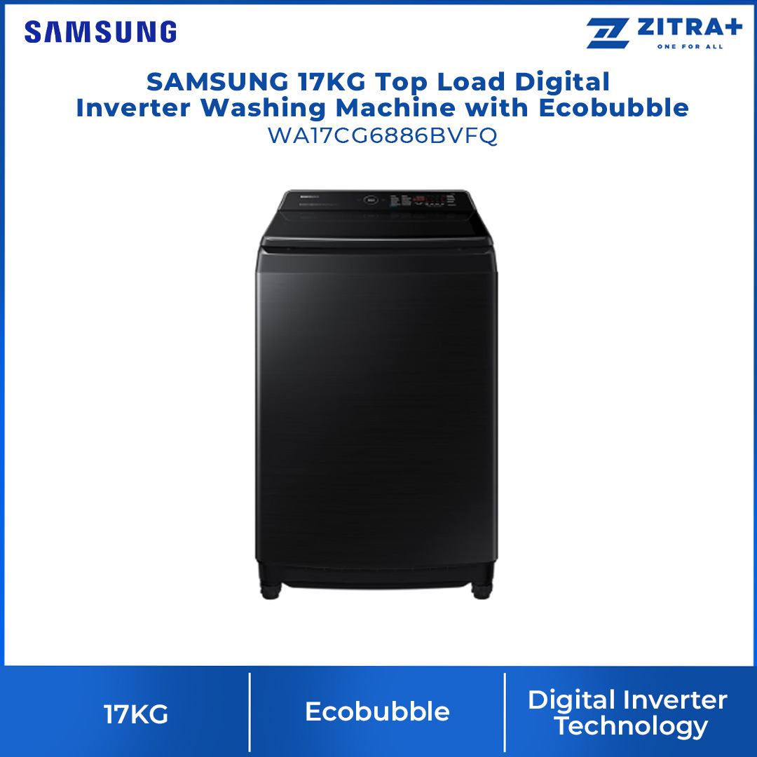 SAMSUNG 17KG Top Load Digital Inverter Washing Machine With Ecobubble WA17CG6886BVFQ | Hygiene Steam | Super Speed | Magic Filter | VRT Technology | Washing Machine With 1 Year Warranty