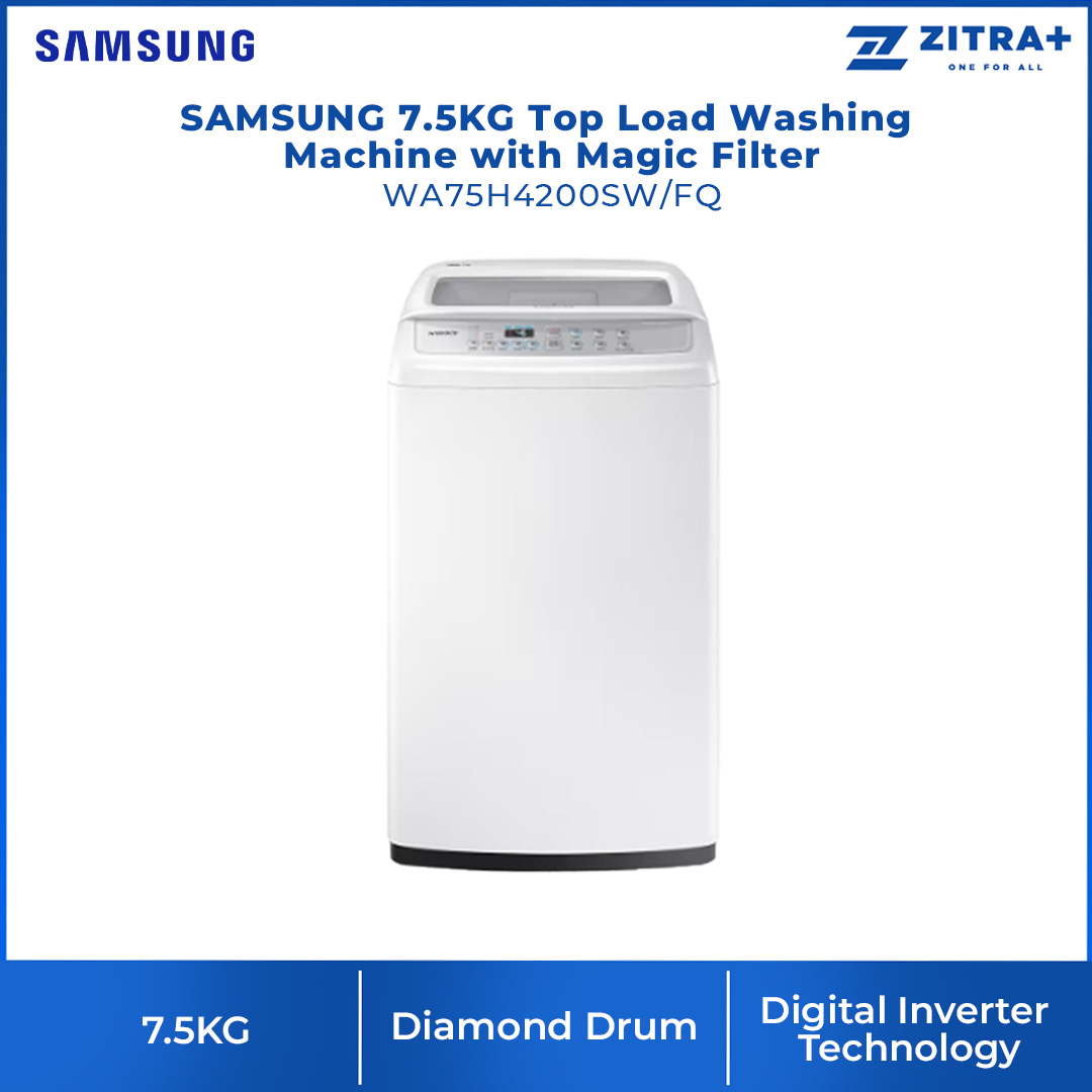 SAMSUNG 7.5KG Top Load Washing Machine with Magic Filter WA75H4200SW/FQ  | Diamond Drum | Air Turbo | Auto Restart | Ac Motor | Washing Machine With 1 Year Warranty