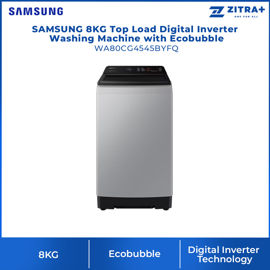 SAMSUNG 8KG Top Load Digital Inverter Washing Machine with Ecobubble WA80CG4545BYFQ  | Dual Storm™ | Super Speed | Magic Filter | VRT Technology | Washing Machine With 1 Year Warranty