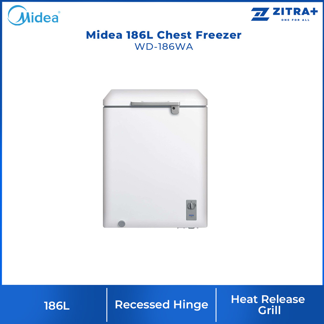 Midea 186L Chest Freezer WD-186WA | Grip handle | Mechanical Temperature Control | Recessed Hinge | Chest Freezer with 1 Year Warranty