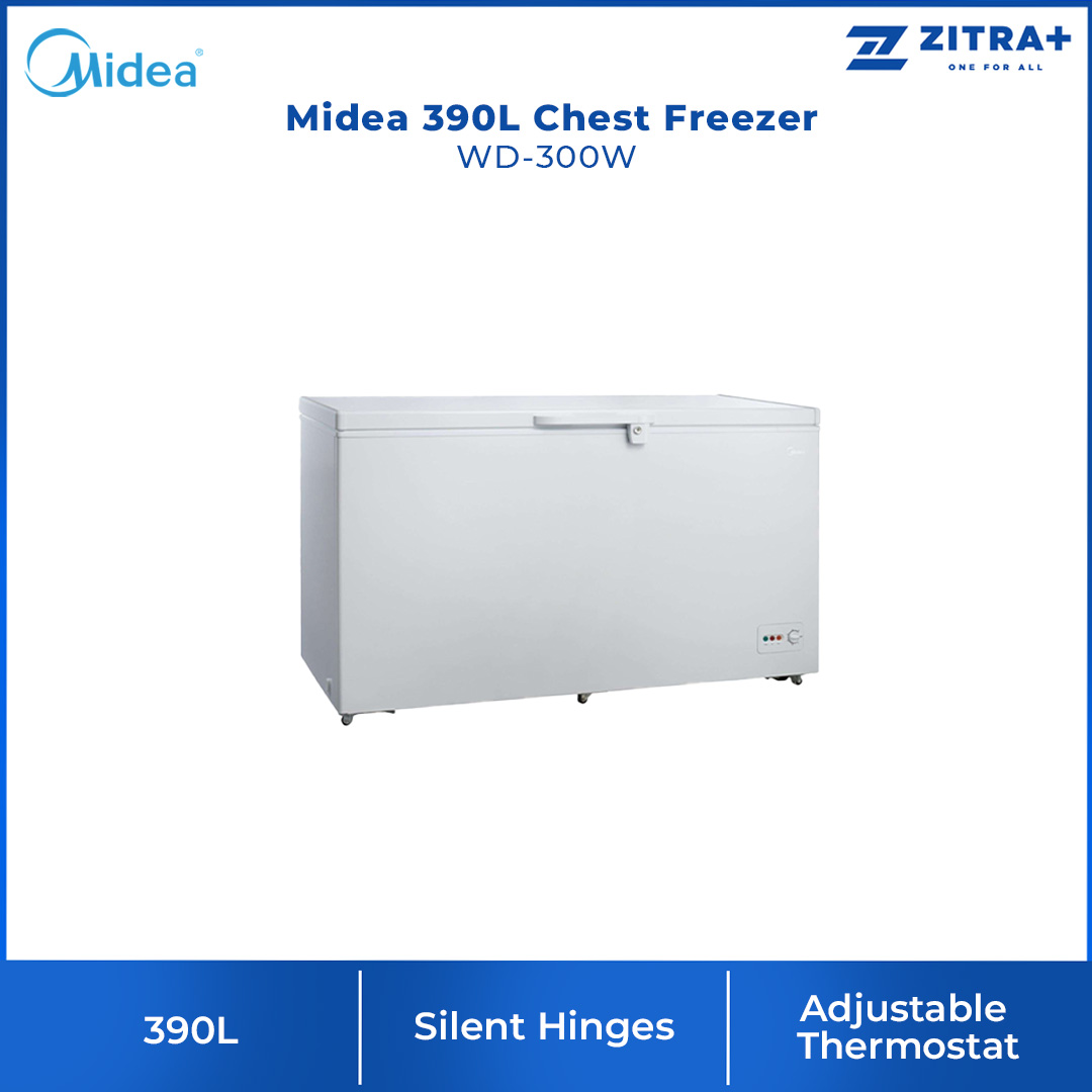 Midea 390L Chest Freezer WD-300W | Durable White Inner Wall for Easy Cleaning | Removable Storage Basket | Adjustable Thermostat | Chest Freezer with 1 Year Warranty