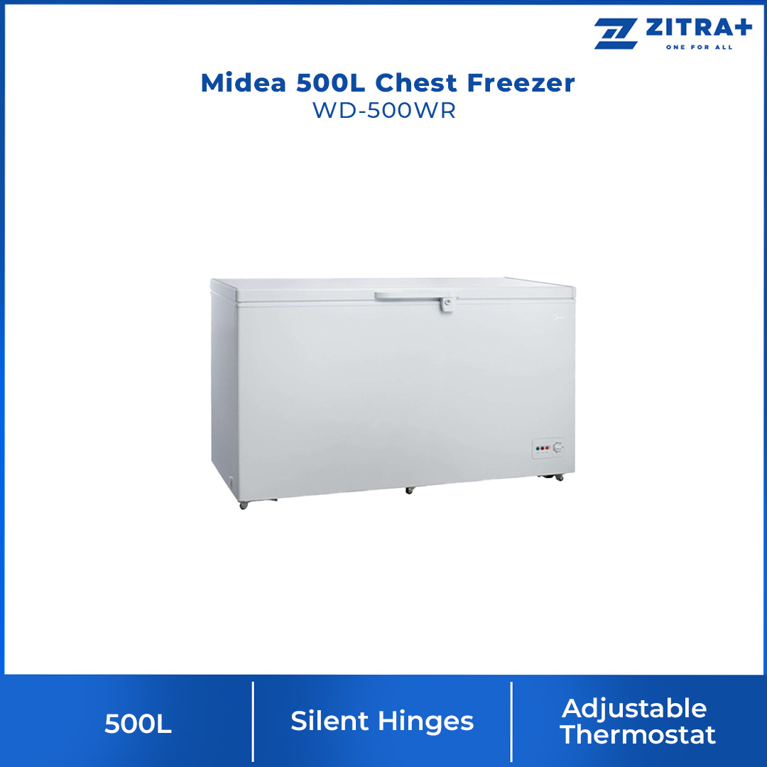 Midea 500L Chest Freezer  WD-500WR | Durable White Inner Wall for Easy Cleaning | Removable Storage Basket | Adjustable Thermostat | 1 Year Warranty