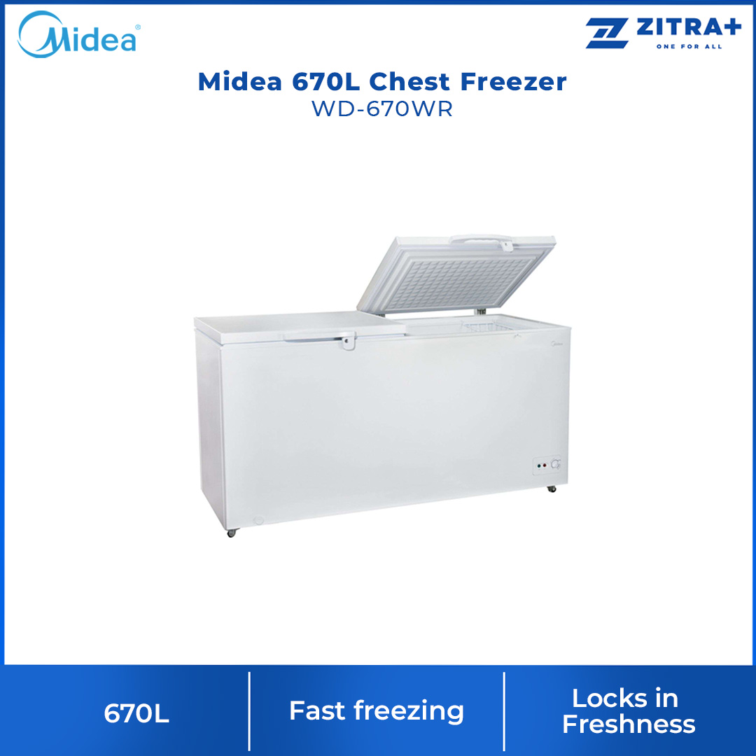 Midea 670L Chest Freezer WD-670WR | Removable Gasket | Rollers for Easy Movement | Silent Hinges | 1 Year Warranty