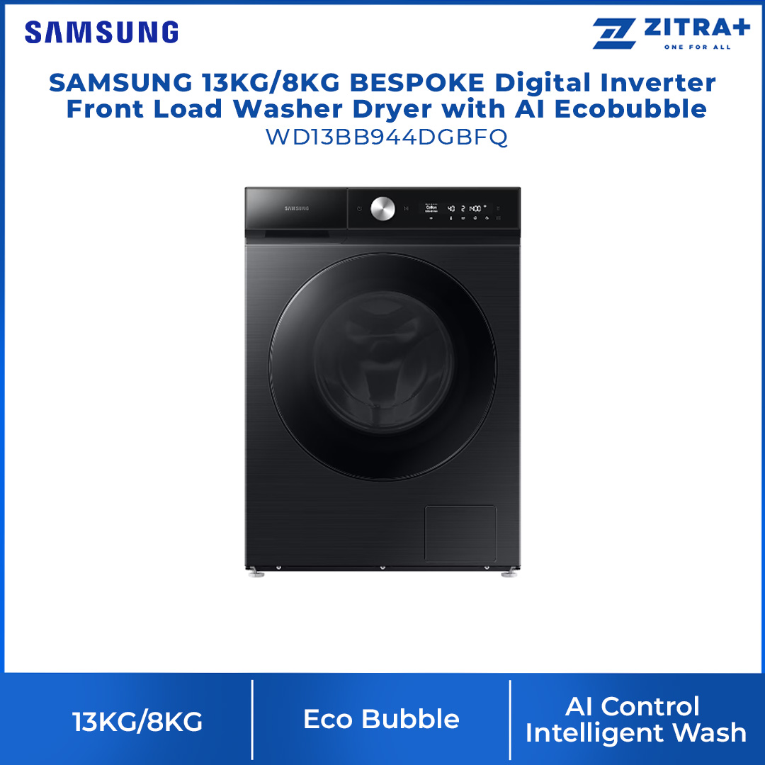SAMSUNG 13KG/8KG BESPOKE Digital Inverter Front Load Washer Dryer with AI Ecobubble WD13BB944DGBFQ | AI Wash | AI Control | Auto Dispense | Eco Bubble™ | Hygiene Steam | Washer Dryer with 1 Year Warranty