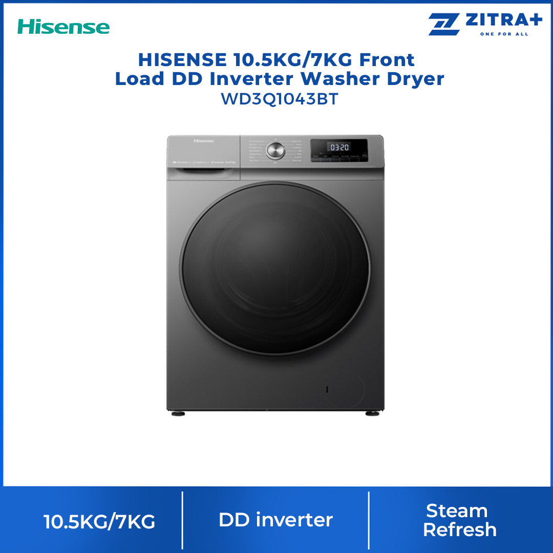 HISENSE 10.5KG/7KG Front Load DD Inverter Washer Dryer WD3Q1043BT | DD Inverter | WIFI Control | Pure Steam | Washer Dryer with 2 Years Warranty