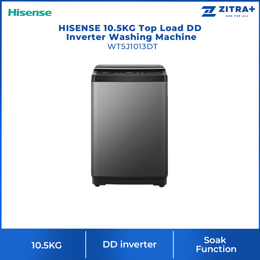 HISENSE 10.5KG Top Load DD Inverter Washing Machine WT5J1013DT | Tub Clean | Delay End | Memory Function | Soak Function | Powerful Waterfall | Mega Capacity | Bubble Clean | Extra Soft | Double Magic Filter | Washing Machine with 2 Year Warranty