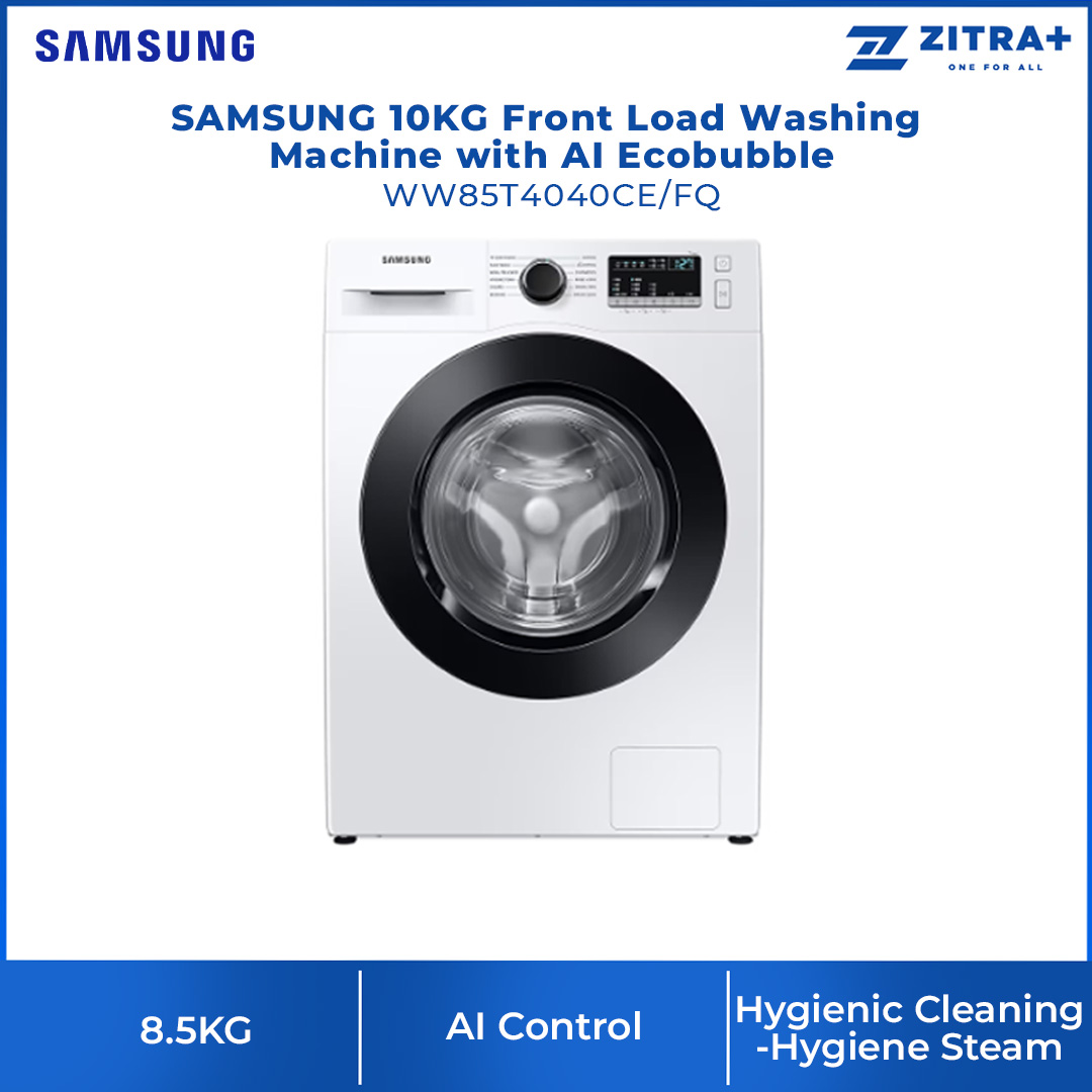 SAMSUNG 8.5KG Front Load Digital Inverter Washing Machine with Hygiene Steam WW85T4040CE/FQ | Drum Clean | StayClean Drawer | Child Lock | Door Lock | Washing Machine with 1 Year Warranty