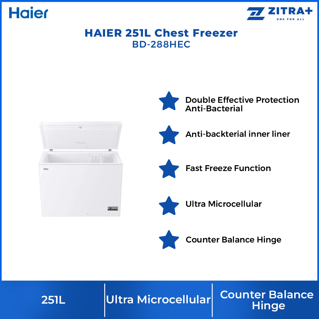 HAIER 251L Chest Freezer BD-288HEC | Fast Freezing | Convertible Cooling | Handle & Lock | Freezer with 2 Year Warranty