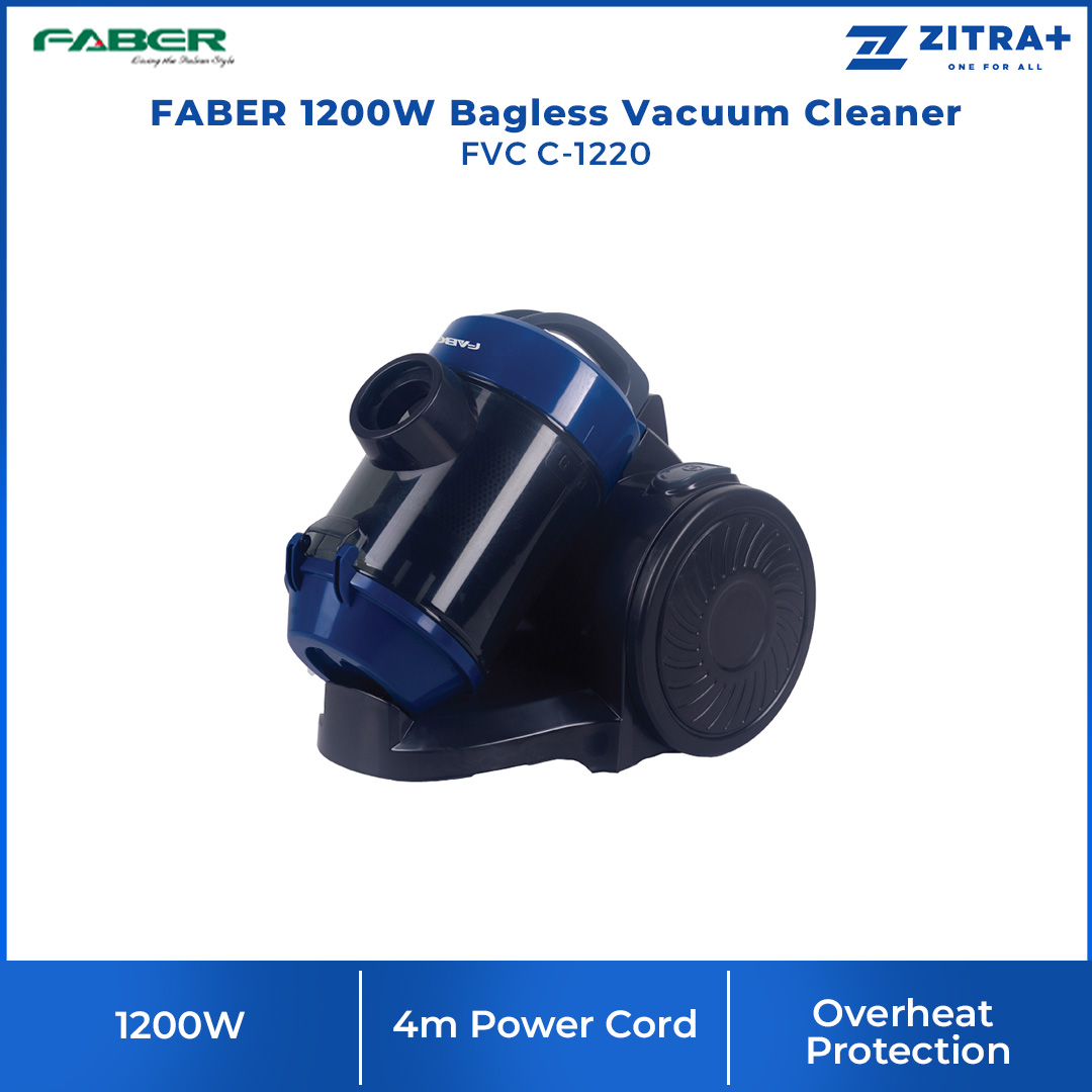 FABER 1200W Bagless Vacuum Cleaner FVC C-1220 | Suction Power : 18kPA | 2.0L Dust Cup Capacity | Overheat Protection | Strong Cyclone Filtration System | Vacuum Cleaner with 1 Year Warranty