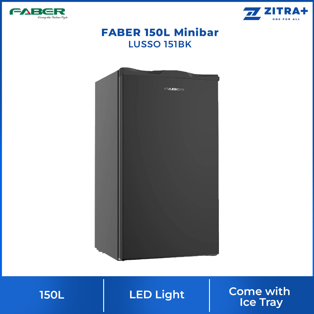 FABER 150L Minibar LUSSO 151BK | 20x Stronger Tempered Glass Tray | Refrigerant R600a | Fridge with 1 Year Warranty & Compressor with 10 Years Warranty