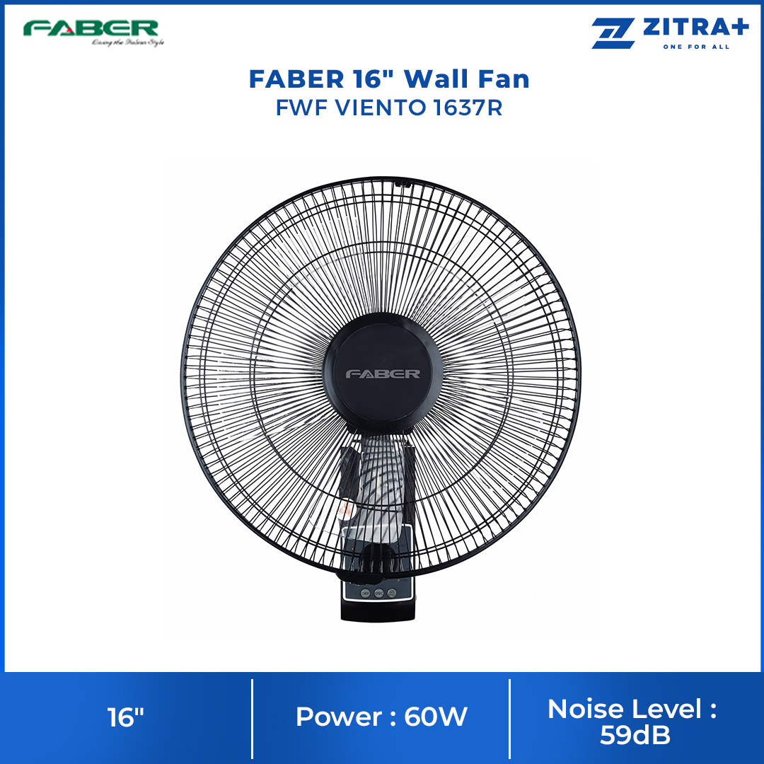 FABER 16" Wall Fan FWF VIENTO 1637R | 5 Blades | 3 Speeds | With Remote Control | 100% Copper Motor | Wall Fan with 1 Year General Warranty & 2 Years Motor Warranty