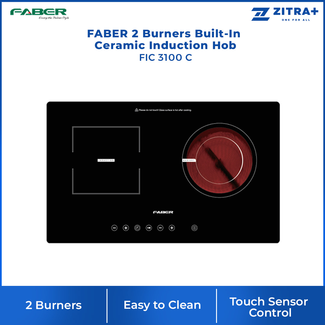 FABER 2 Burners Built-In Ceramic Induction Hob FIC 3100 C | Suitable for All Types of Pot Used | Electronic Overheating Protection | Residual Heating Light | Touch Sensor Control | Induction Hob with 1 Year Warrant