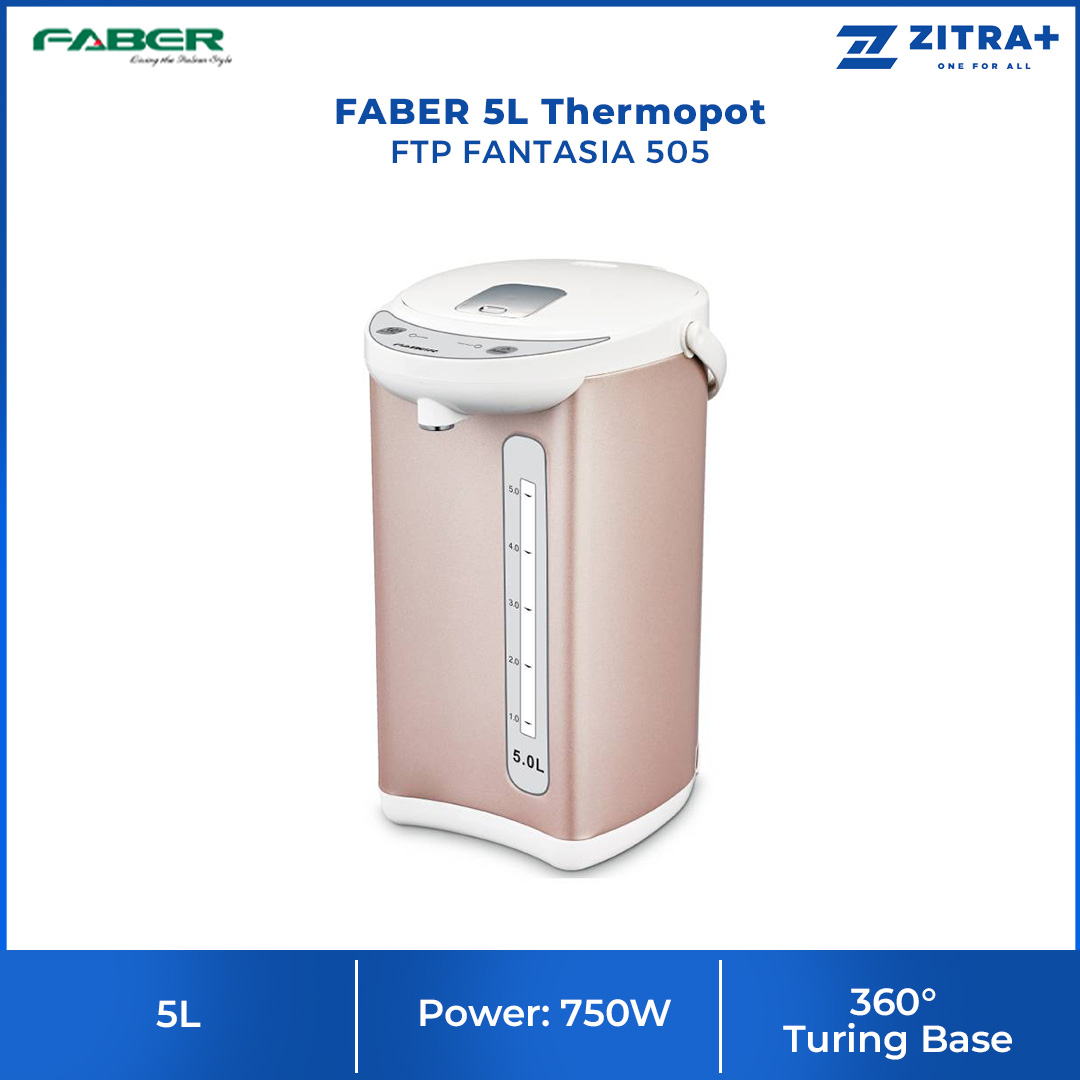 FABER 5L Thermopot FTP FANTASIA 505 | 360° Turing Base | Automatic Boiling and Keep Warm | 2 Ways Dispense | Boil-Dry Protection | Thermopot with 1 Year Warranty