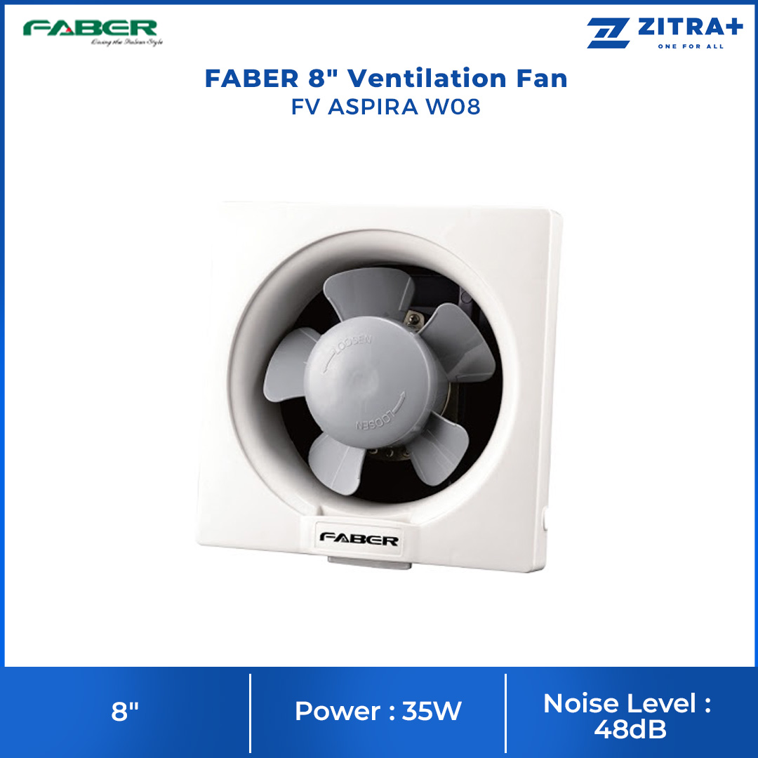 FABER 8" Ventilation Fan FV ASPIRA W08 | 5 Blades | 1300rpm Fan Speed | 48dB Noise Level | Ventilation Fan with 1 Year Warranty