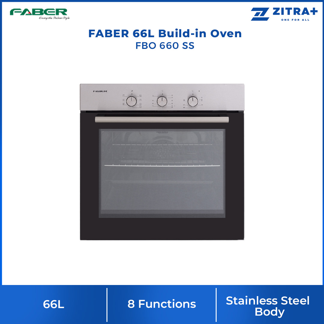 FABER 66L Build-in Oven FBO 660 SS | 8 Functions Electric Oven | Double Glass Door | Stainless Steel Body | Build In Oven with 1 Year Warranty