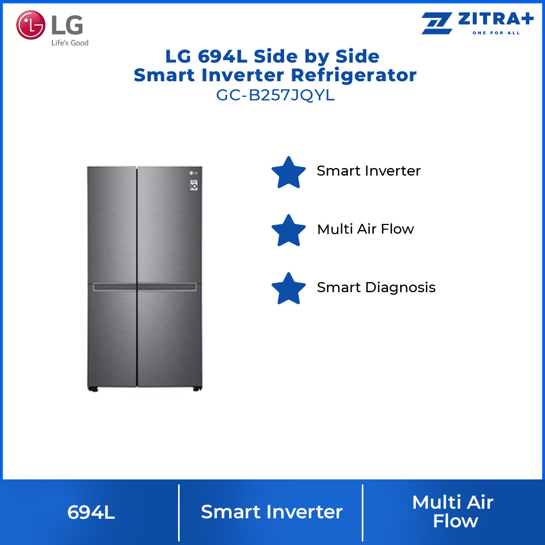 LG 694L Side by Side Smart Inverter Refrigerator GC-B257JQYL | Multi Air Flow | Smart Diagnosis™ | Express Freeze | Refrigerator with 1 Year Warranty