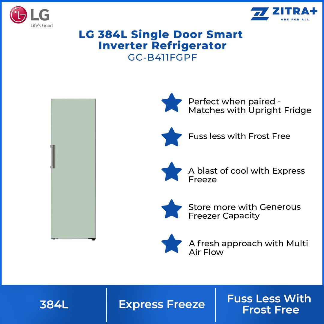 LG 384L Single Door Smart Inverter Refrigerator GC-B411FGPF | Door Cooling+™ | ThinQ (Wi-Fi) | Smart Diagnosis™ | Refrigerator With 1 Year Warranty