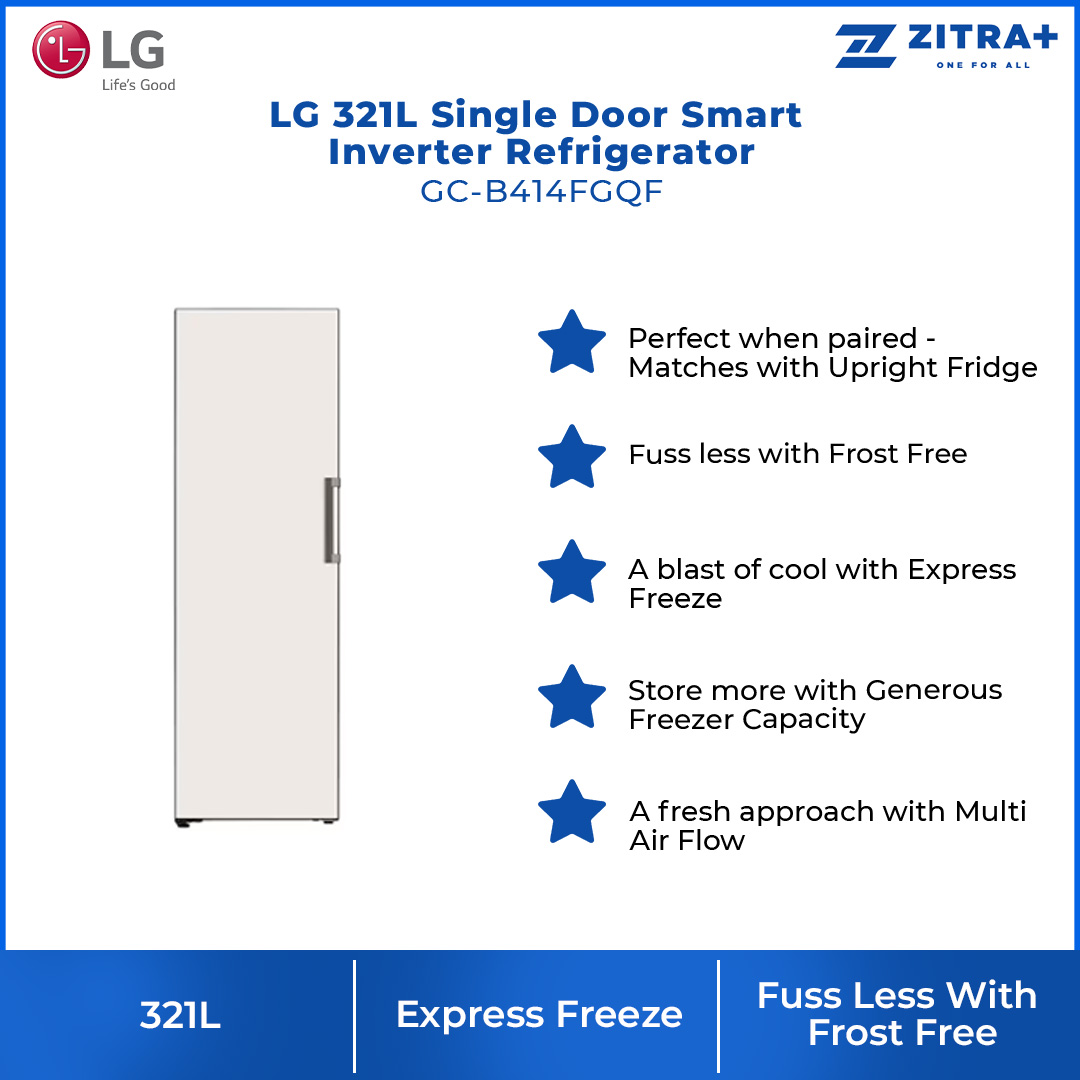 LG 321L Single Door Smart Inverter Refrigerator GC-B414FGQF | Door Cooling+™ | ThinQ (Wi-Fi) | Smart Diagnosis™ | Refrigerator With 1 Year Warranty