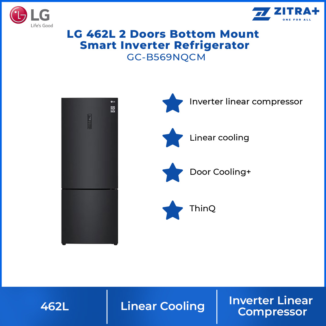 LG 462L 2 Doors Bottom Mount Smart Inverter Refrigerator GC-B569NQCM | Linear cooling | Door Cooling+ | ThinQ | Refrigerator with 1 Year Warranty