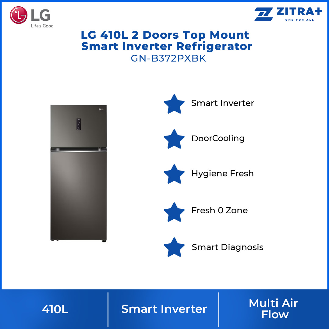 LG 410L 2 Doors Top Mount Smart Inverter Refrigerator GN-B372PXBK | Hygiene Fresh+™ | Fresh 0 Zone | Smart Diagnosis™ | Refrigerator With 1 Year Warranty