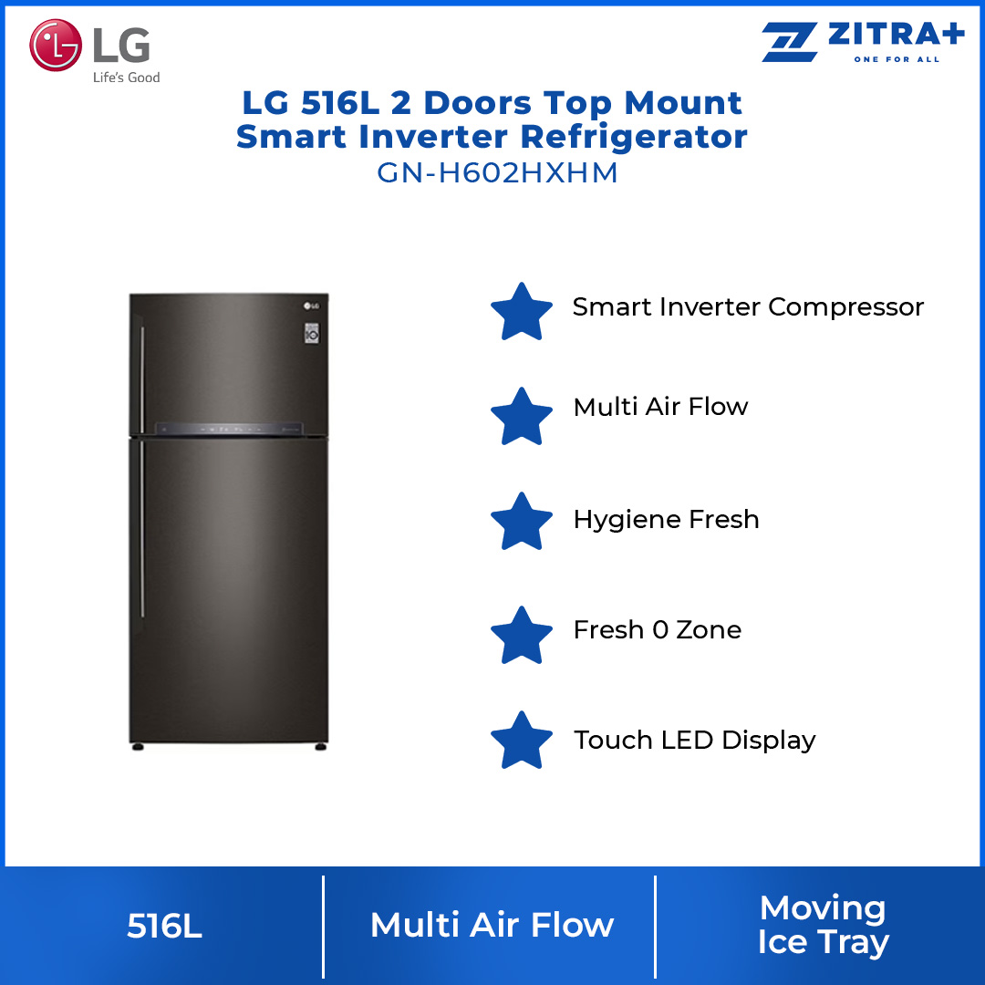 LG 516L 2 Doors Top Mount Smart Inverter Refrigerator GN-H602HXHM | Fresh 0 Zone | Touch LED Display | ThinQ | Refrigerator with 1 Year Warranty
