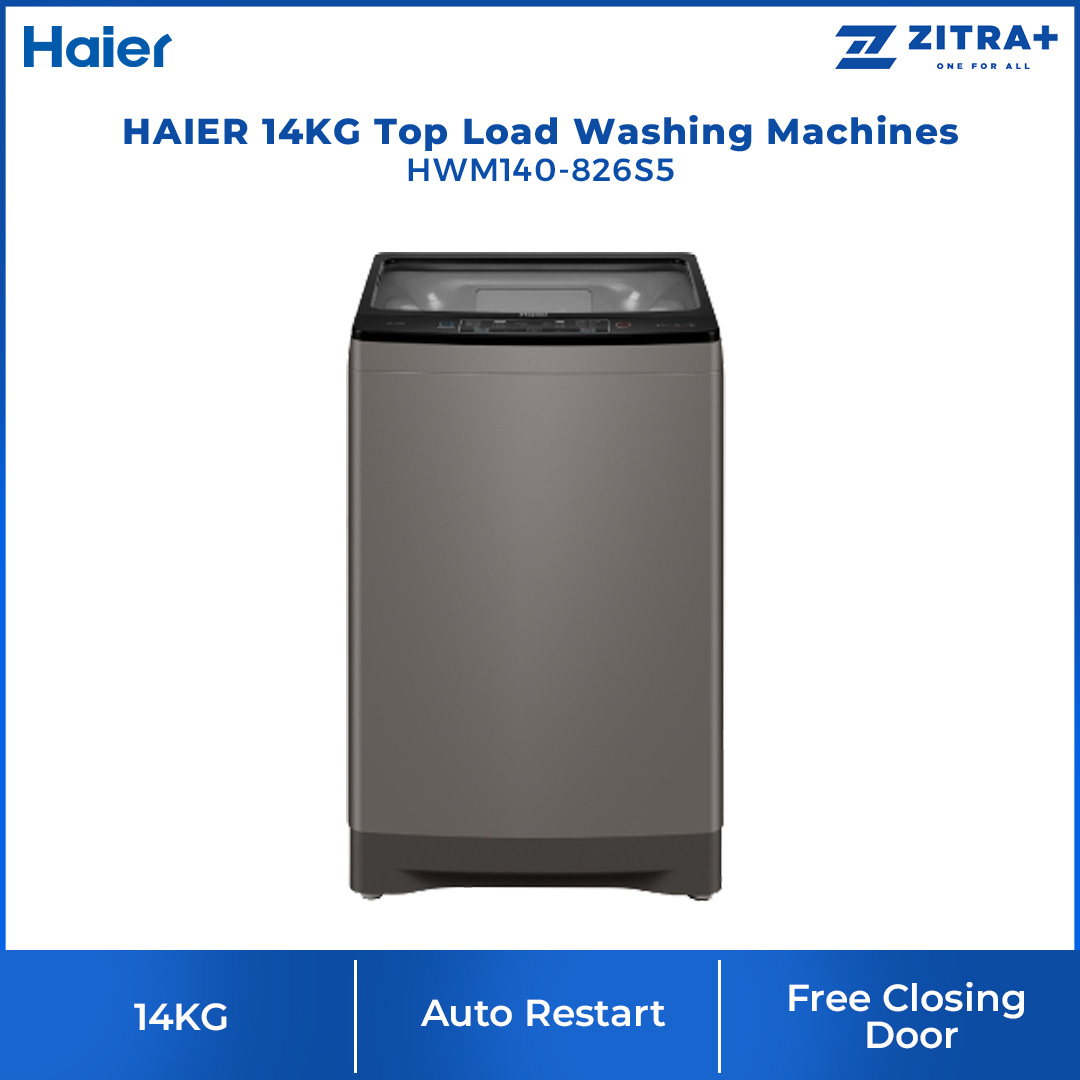 HAIER 14KG Top Load Washing Machines HWM140-826S5 | Hijab Mode | Pillow Drum | Dispenser | Glass Top Lid | ABT Pulsator | Auto Restart | Free Closing Door | Washing Machine with  2 Year Warranty