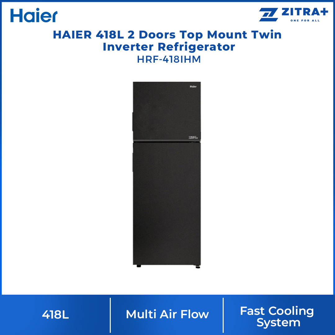 HAIER 418L 2 Doors Top Mount Twin Inverter Refrigerator HRF-418IHM | Fast Cooling System | Movable Twist Ice Maker | Flexible Shelves | Refrigerator with 2 Years Warranty