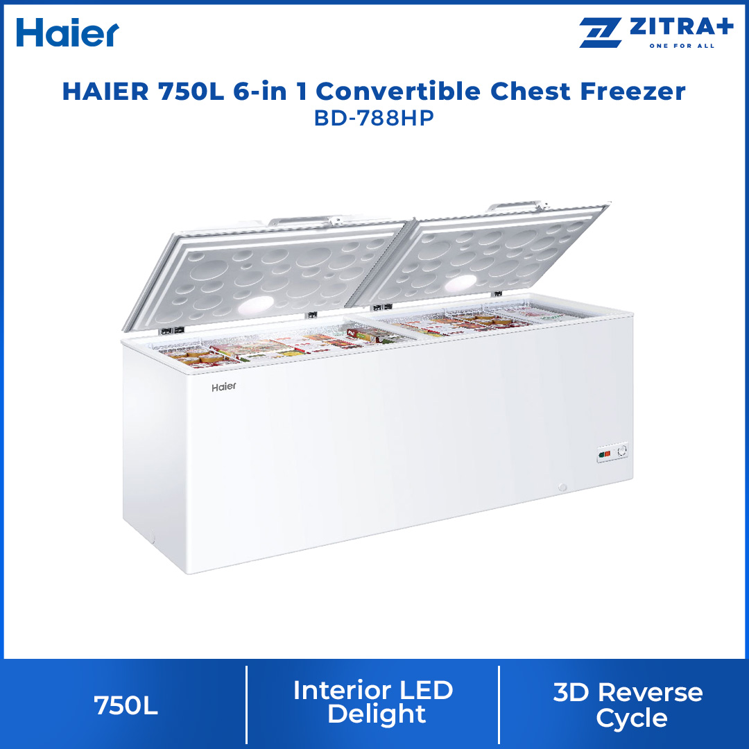HAIER 332L/450L/535L/750L 6-in 1 Convertible Chest Freezer BD-328HP/BD-458HP/BD-568HP/BD-788HP | Fast Freezing | Convertible Cooling | PCM Metal Inner Plate | Freezer with 2 Year Warranty