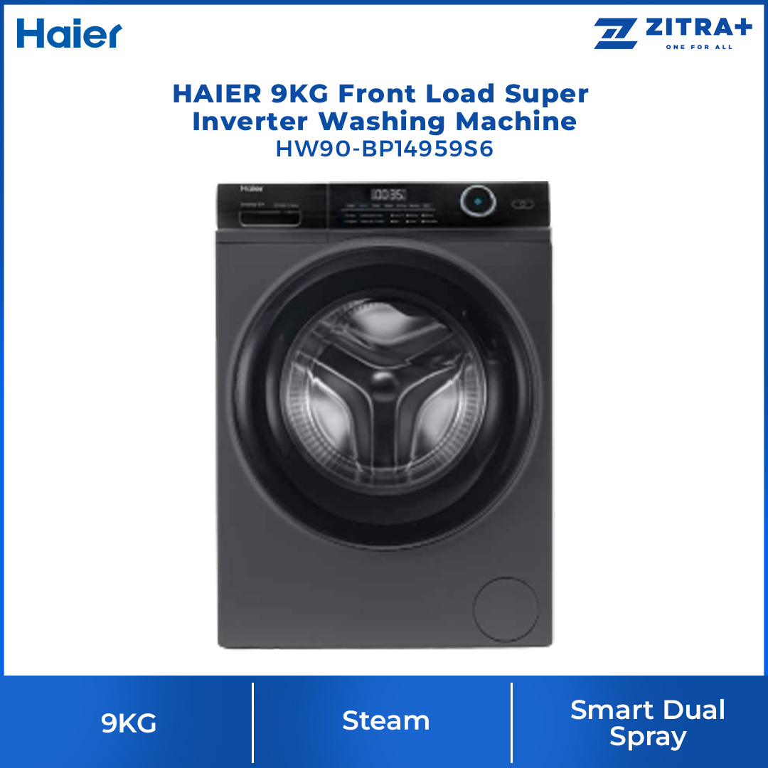 HAIER 9KG Front Load Super Inverter Washing Machine HW90-BP14959S6 |  ABT | Smart Dual Spray | Auto Lock Door | Refresh | Steam | Wave Drum | Washing Machine with 2 Year Warranty