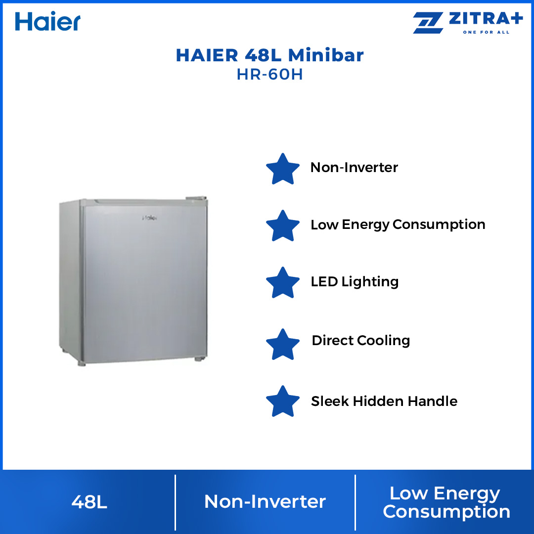 HAIER 48L Minibar HR-60H | Low Energy Consumption | LED Lighting | Direct Cooling | Minibar with 2 Year Warranty