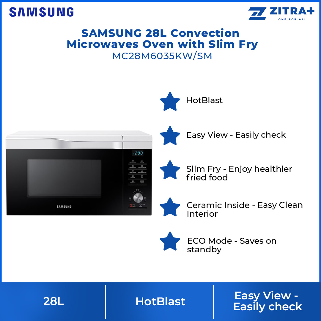 SAMSUNG 28L Convection Microwaves Oven with Slim Fry MC28M6035KW/SM | HOT BLAST™ | Ceramic Enamel Interior | Preheat | SLIM FRY™ | Eco Mode | Microwaves Oven with 1 Year Warranty