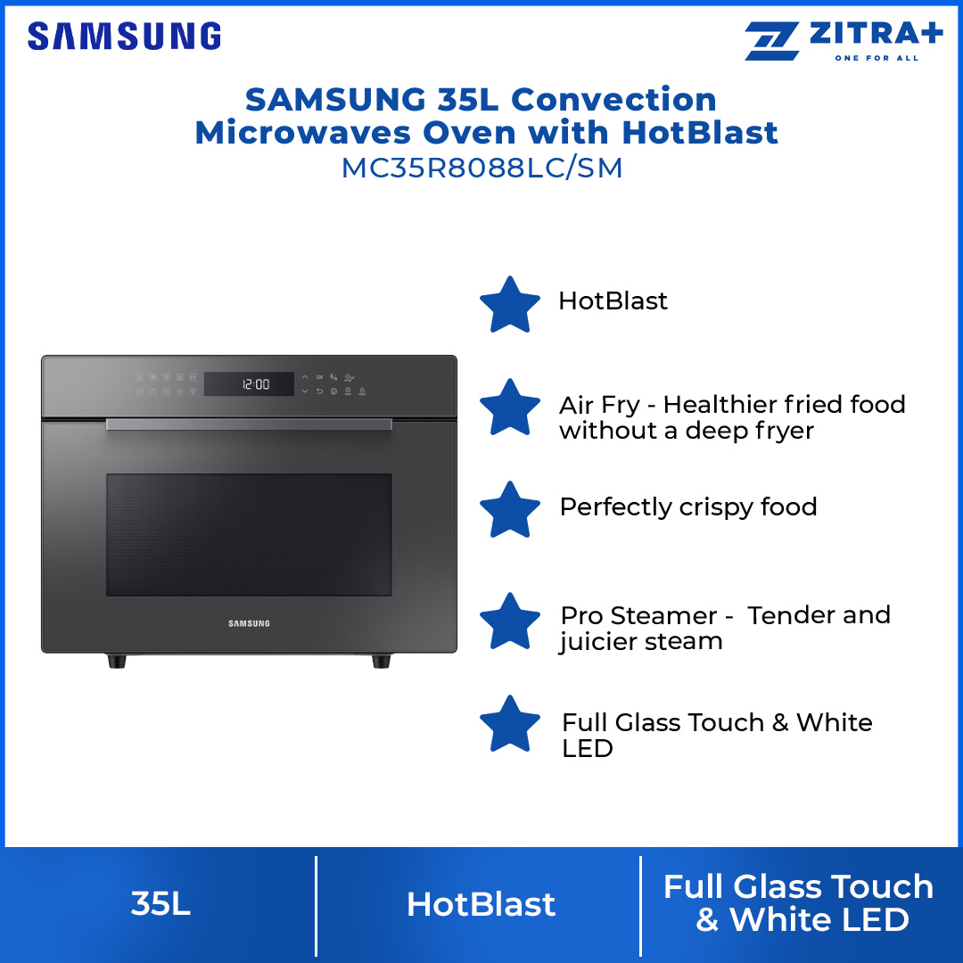 SAMSUNG 35L Convection Microwaves Oven with HotBlast MC35R8088LC/SM | Full Glass Touch | Ceramic Enamel Interior | Preheat | Keep Warm | Eco Mode | Microwaves Oven with 1 Year Warranty