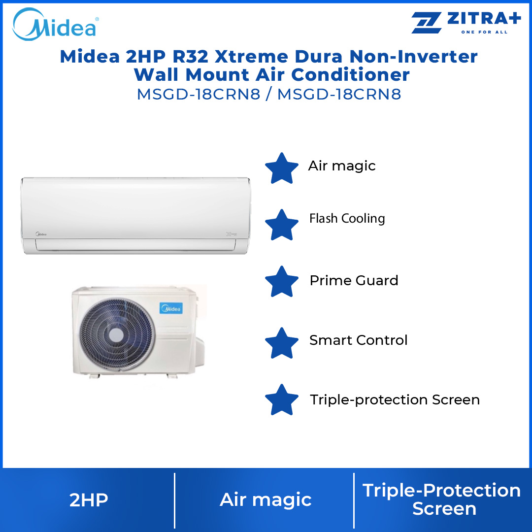 Midea 2HP R32 Xtreme Dura Non-Inverter Wall Mount Air Conditioner MSGD-18CRN8 | Prime Guard | Air magic | Cold Catalyst Filter | Air Conditioner with 2 Years Warranty