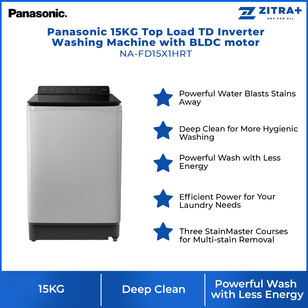 Panasonic 15KG Top Load TD Inverter Washing Machine with BLDC motor  NA-FD15X1HRT | Fine Foam to Lift Stains Easily | Deep Clean for More Hygienic Washing | Powerful Water Blasts Stains Away | Washing Machine with 1 Year Warranty
