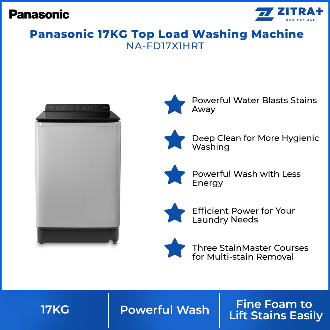Panasonic 17KG Top Load Washing Machine NA-FD17X1HRT | Fine Foam to Lift Stains Easily | Powerful Water Blasts Stains Away | Deep Clean for More Hygienic Washing | Powerful Wash with Less Energy | Washing Machine with 1 Year Warranty
