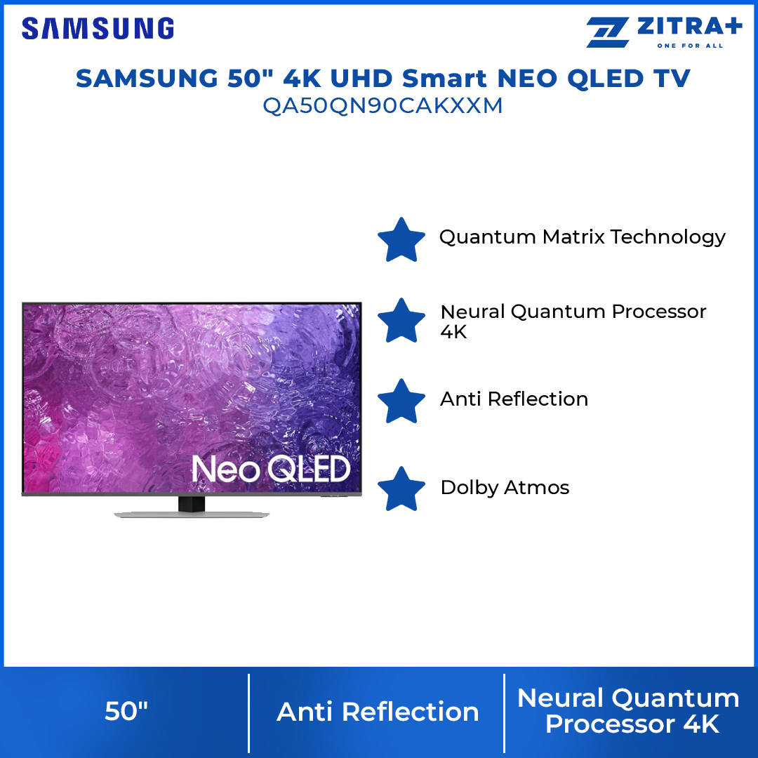 SAMSUNG 50" 4K UHD Smart NEO QLED TV QA50QN90CAKXXM | Anti Reflection | Dolby Atmos | Smart Hub | SmartThings | HDR | HDMI | Smart TV with 2 Year Warranty