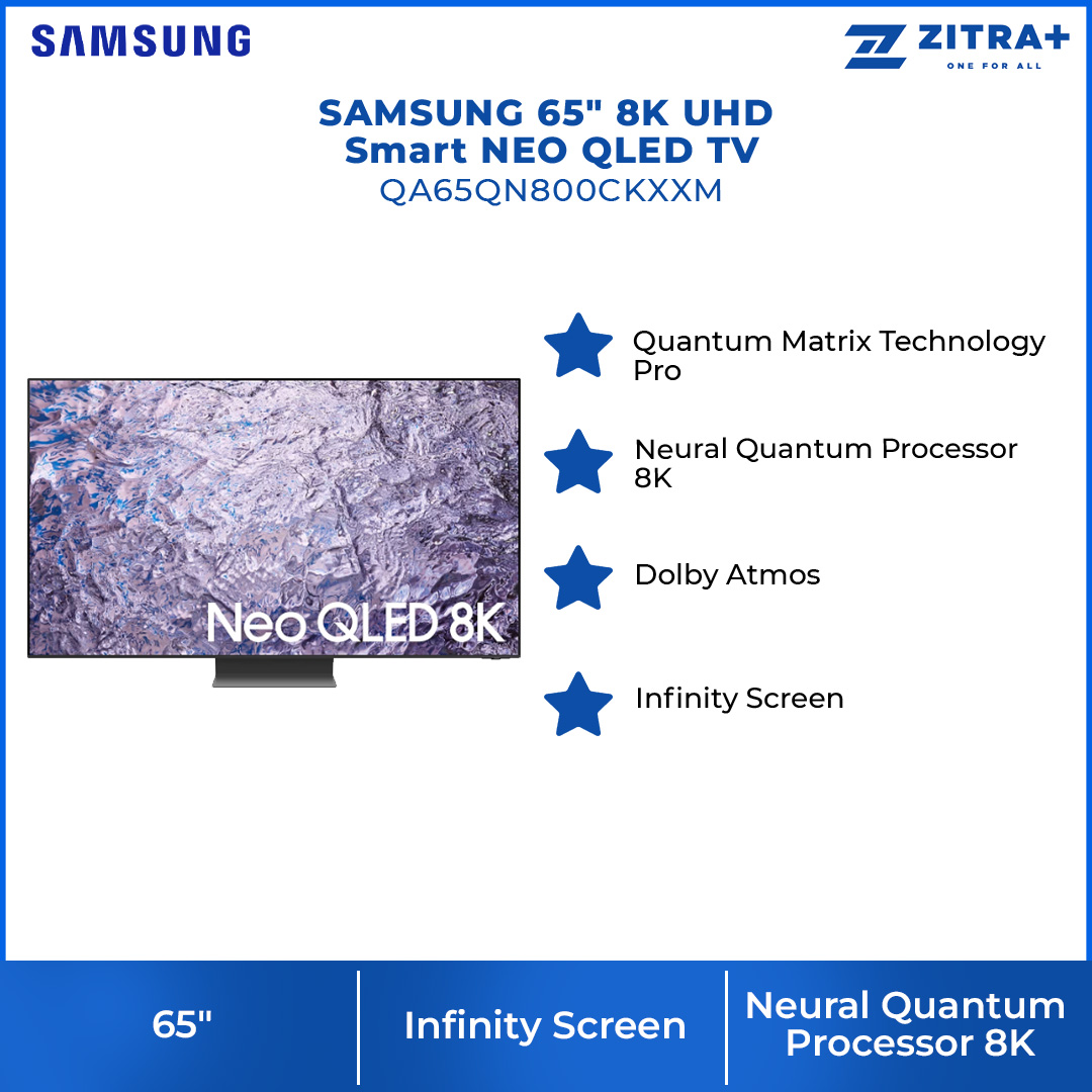 SAMSUNG 65" 8K UHD Smart NEO QLED TV QA65QN800CKXXM | Anti Reflection | Dolby Atmos | Smart Hub | SmartThings | HDR | HDMI | Smart TV with 2 Year Warranty