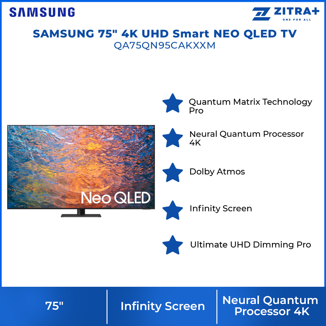 SAMSUNG 75" 4K UHD Smart NEO QLED TV QA75QN95CAKXXM | Infinity One Design | Dolby Atmos | Smart Hub | SmartThings | HDR | HDMI | Smart TV with 2 Year Warranty