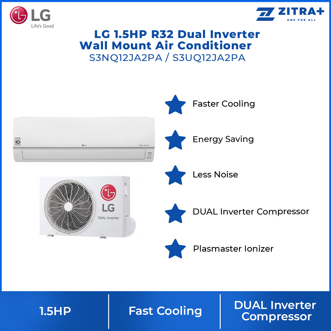 LG 1.5HP R32 Dual Inverter Wall Mount Air Conditioner S3NQ12JA2PA / S3UQ12JA2PA | Faster Cooling | Energy Saving | Less Noise | Air Conditioner with 2 Year Warranty